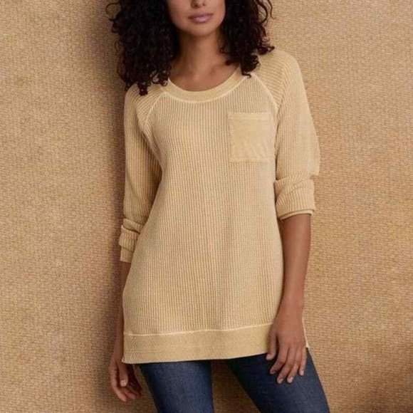 Soft Surroundings Womens L Yellow Long Sleeves Waffle Knit Autumn Tunic Sweater - Picture 1 of 9